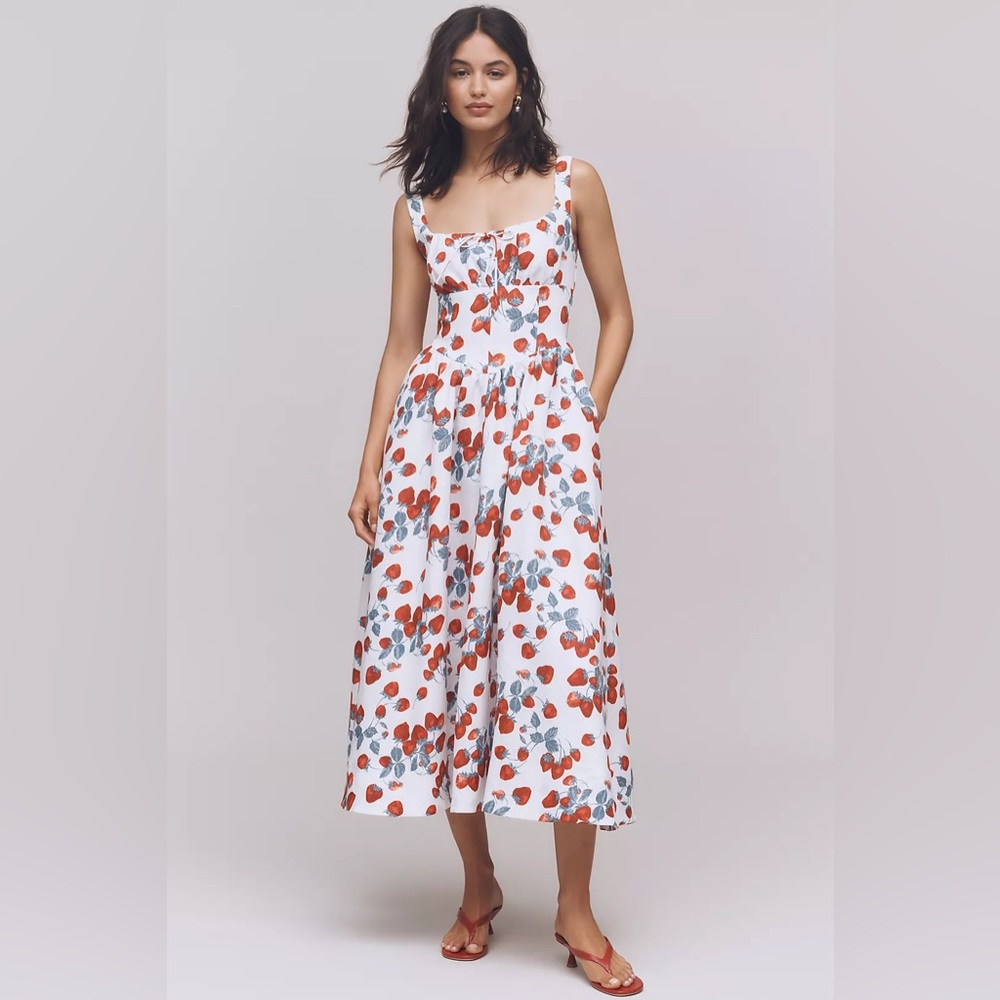 Reformation Balia Linen Sleeveless Basque-Waist Midi Dress size 4 LIKE NEW